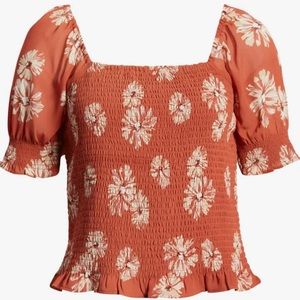 Madewell (Re)sourced Georgette Lucie Puff-sleeve Smocked Bodice Top